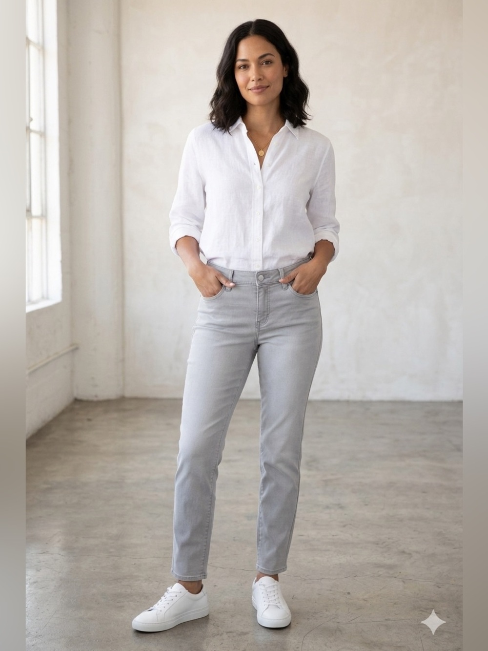 NYDJ | Sheri Slim Jeans in Light Gray with LiftTuck Technology | Sz 8